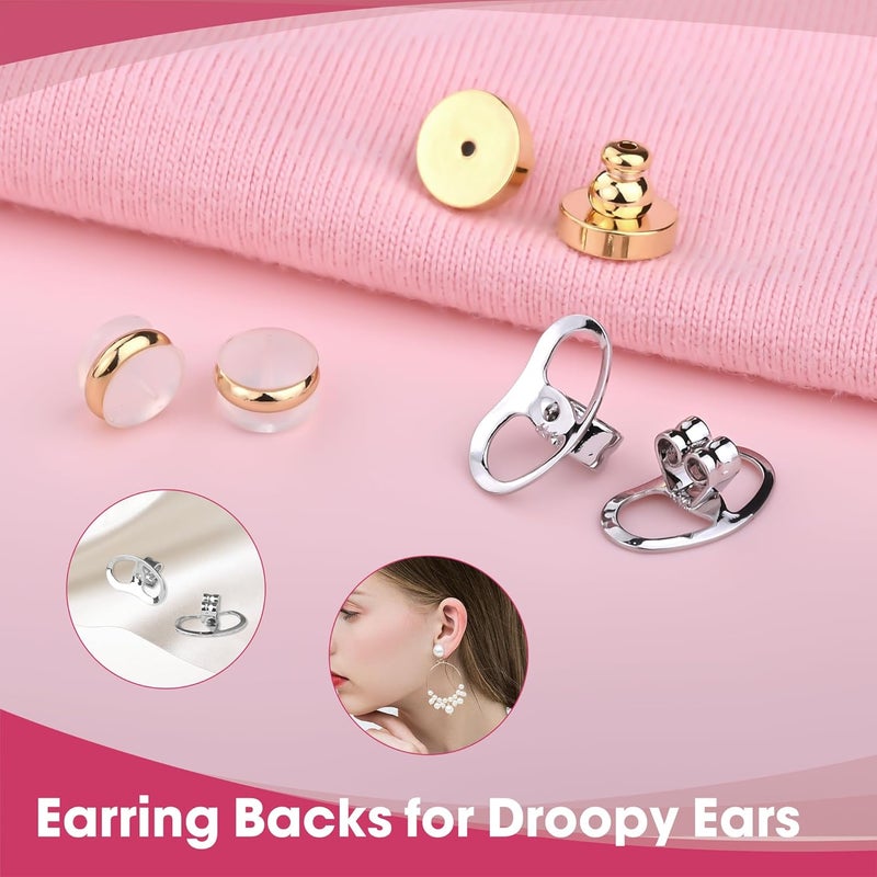 Goffing Earring Backs for Droopy Ears Heavy Earrings - Replacements Locking Ear Supports | 6 Pairs Secure Stud Clutches for Sensitive Skin(Droopy 2 - Image 2